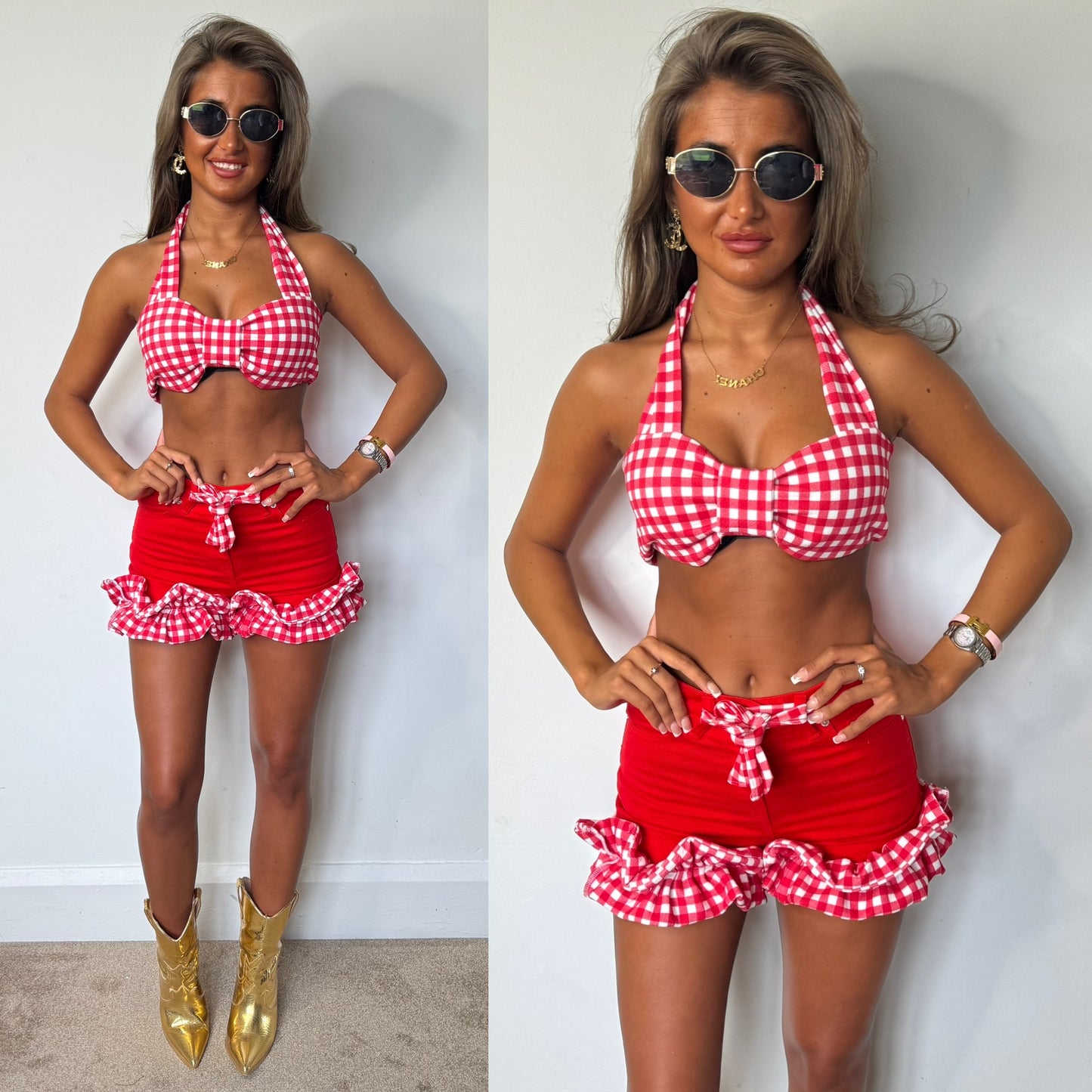Red gingham ruffle set