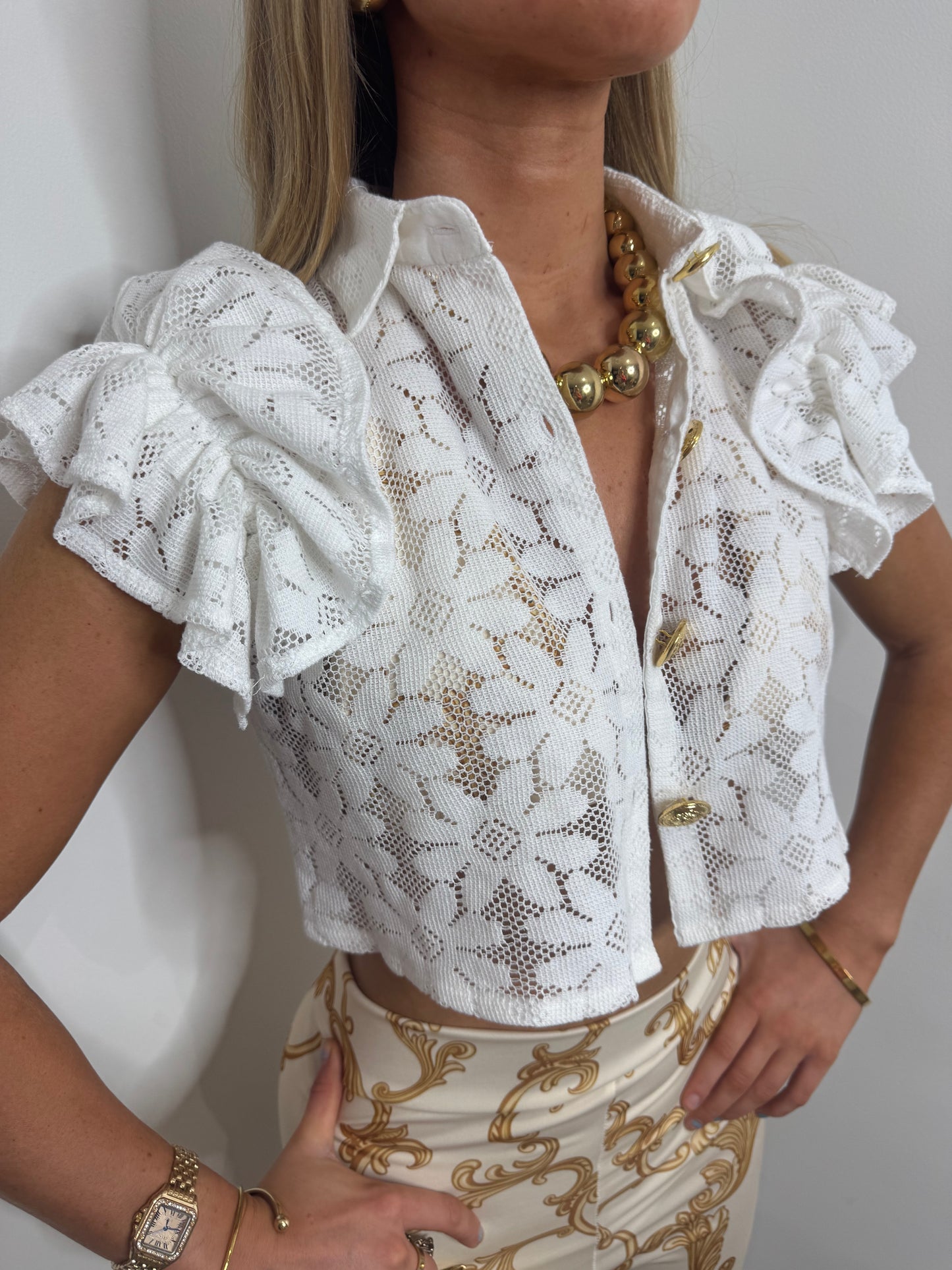 White Lace ruffle shirt