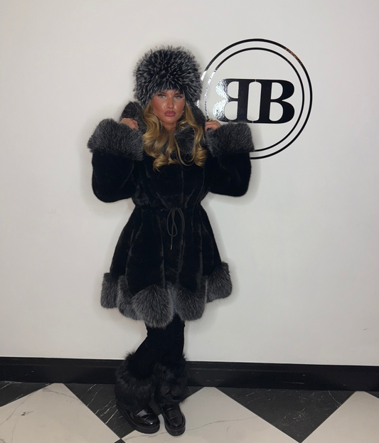 Faux Mink Fur Black Hooded Coat